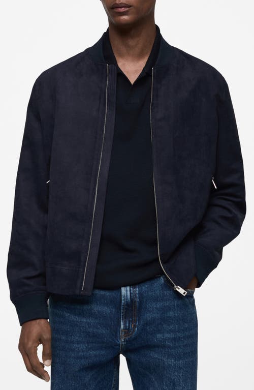 Shop Mango Faux Suede Bomber Jacket In Dark Navy