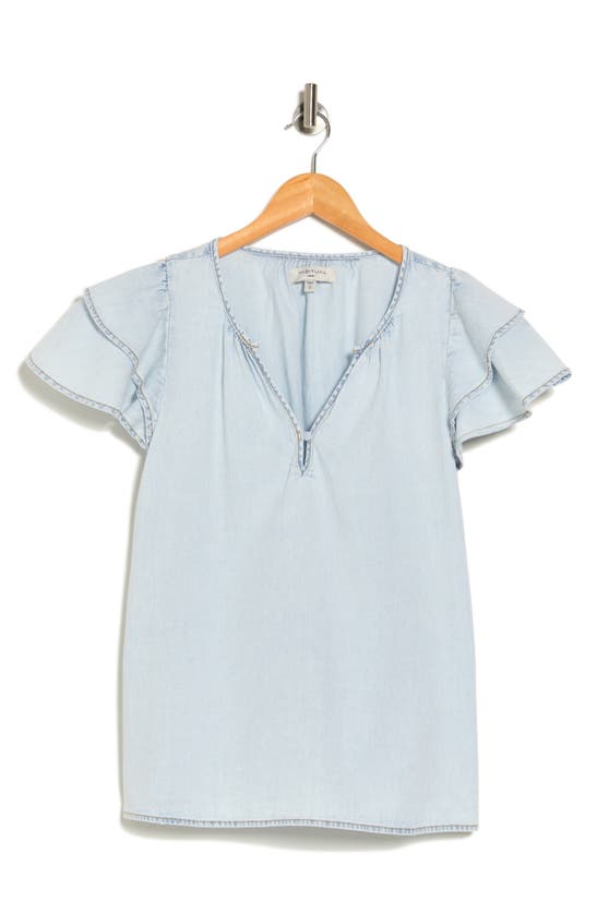 Habitual Double Ruffle Short Sleeve Top In Blue