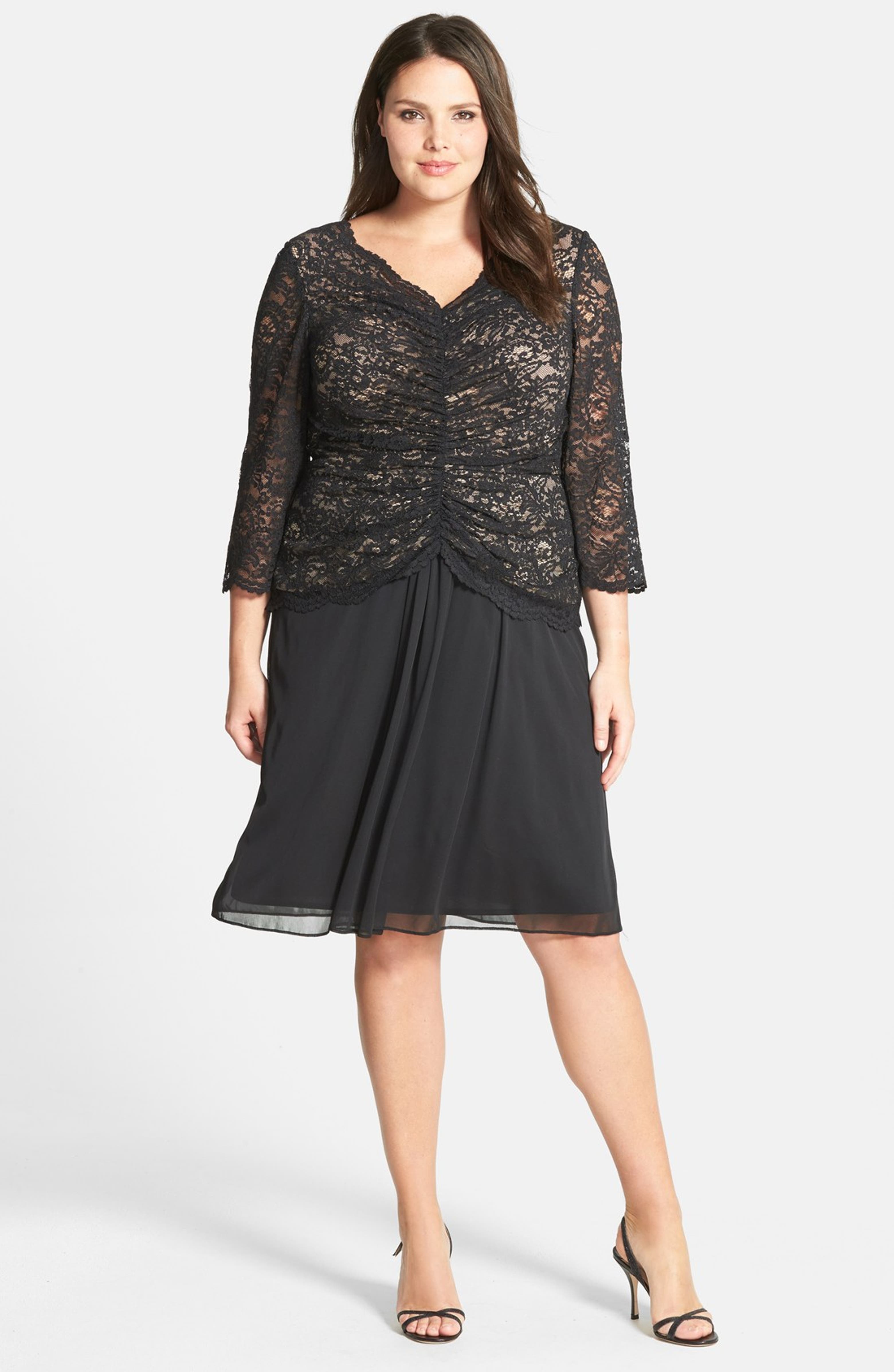 Alex Evenings Shirred Lace Bodice Dress (Plus Size) | Nordstrom