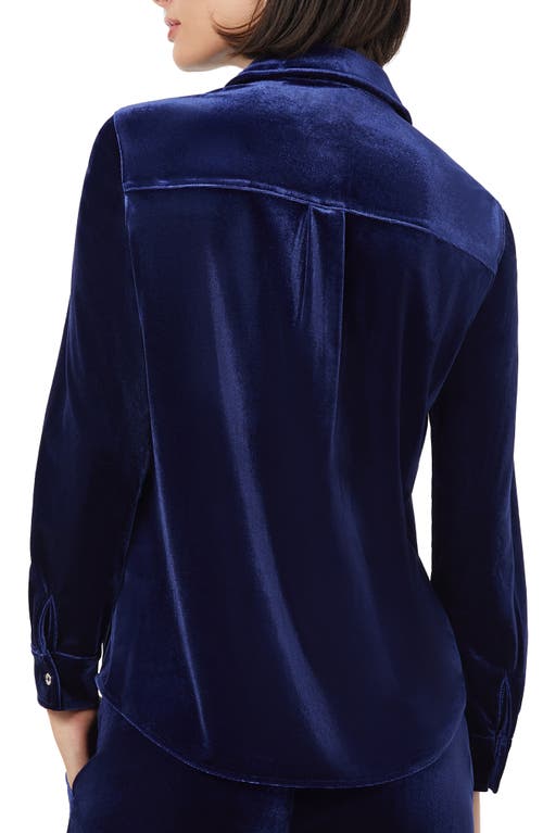 Shop Jones New York Velour Button-up Shirt In Dark Sapphire