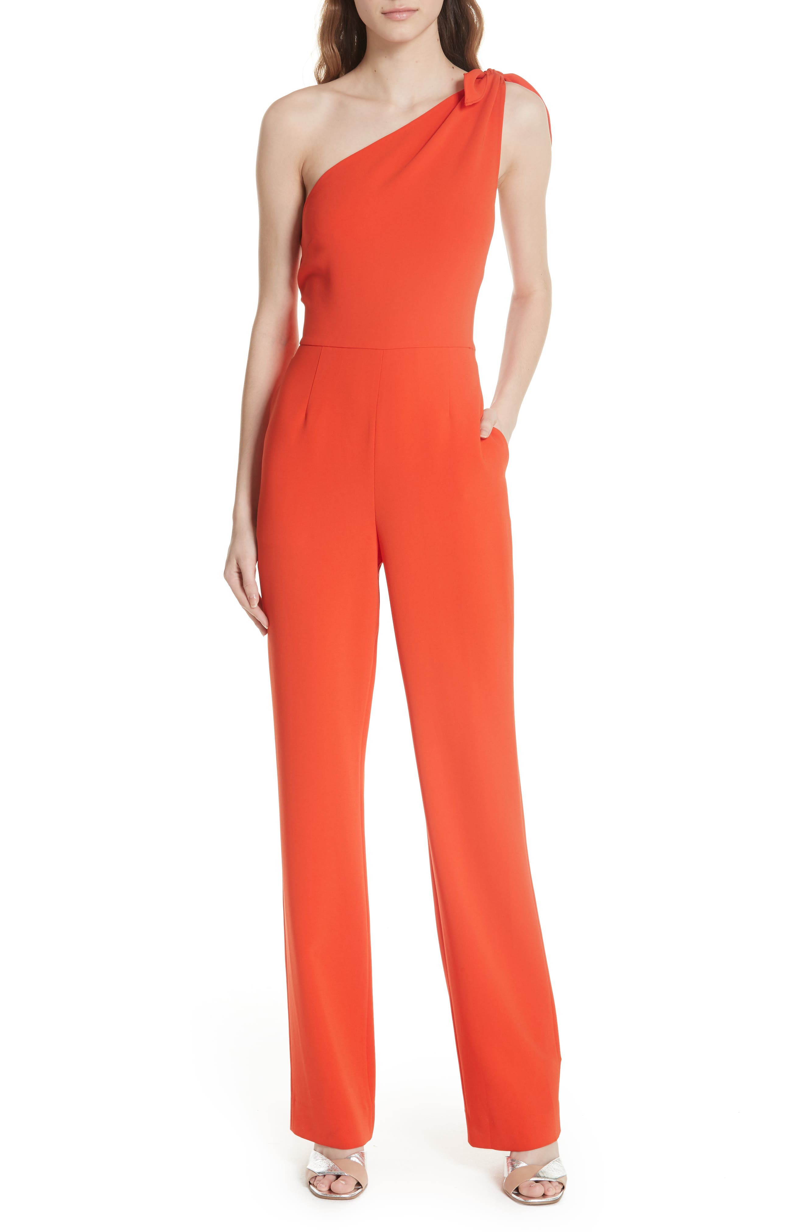 orange one shoulder jumpsuit