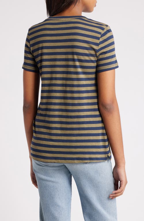 Shop Caslonr Caslon(r) Core Slub Crewneck T-shirt In Olive Burnt- Navy Charm Stripe