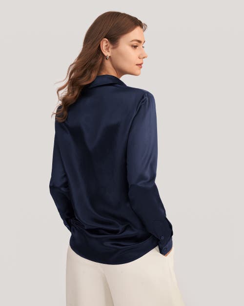 Shop Lilysilk Basic Concealed Placket Silk Shirt In Navy Blue