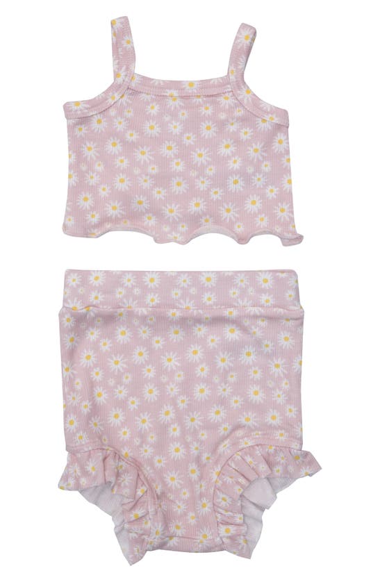 Angel Dear Babies' Little Daisy Floral Rib Crop Top & Bloomers Set In Pink