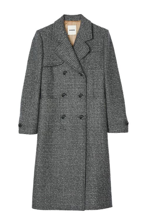 Shop Sandro Long Checked Coat In Grey