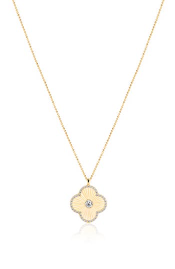 Gabi Rielle Effortless Staples Pavé Clover Pendant Necklace In Gold