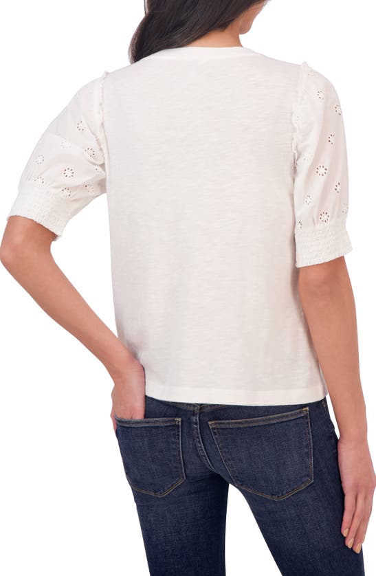Shop Lucky Brand Eyelet Puff Sleeve Top In Bright White