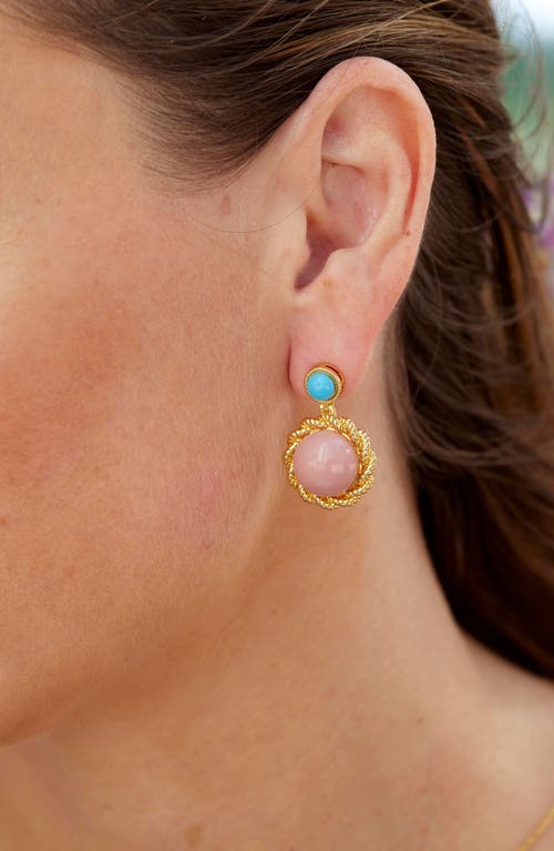 Shop Savvy Cie Jewels Two-tone Drop Earrings In Yellow Gold/pink/blue