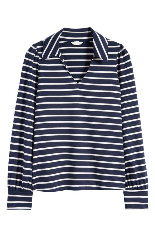 Shop Caslonr Caslon(r) Long Sleeve Johnny Collar Polo In Navy- Ivory Josephine Stripe