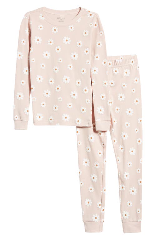 Petit Lem Kids' Glow in the Dark Daisy Print Fitted Organic Cotton Two-Piece Pajamas in 400 Pink