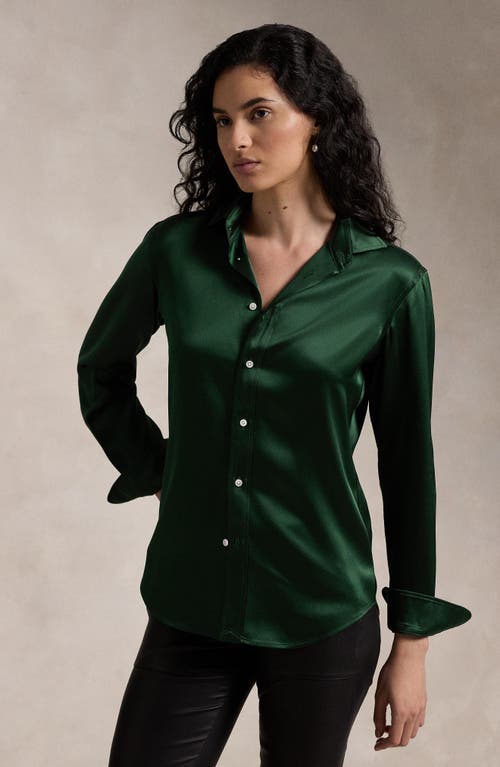 Shop Polo Ralph Lauren Silk Button-up Shirt In Northwest Pine