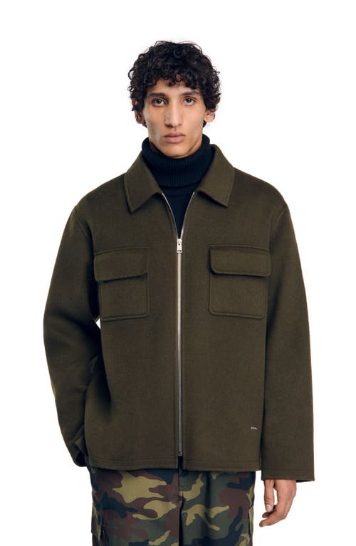 Shop Sandro Zipped Overshirt In Olive Green