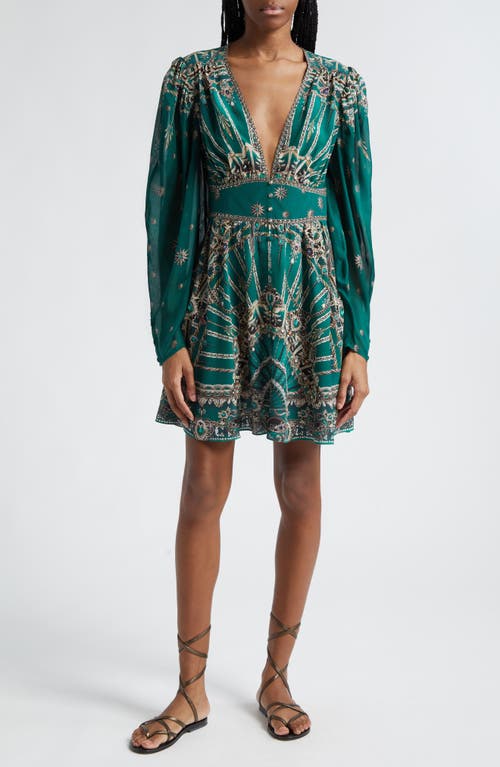 Camilla Venice Veil Print Crystal Embellished Long Sleeve Silk Dress at Nordstrom,