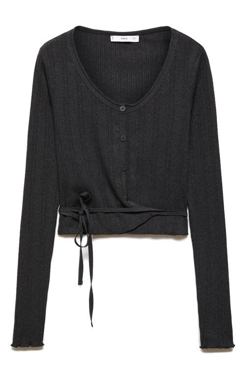 MANGO Tie Hem Rib Top Charcoal at Nordstrom,