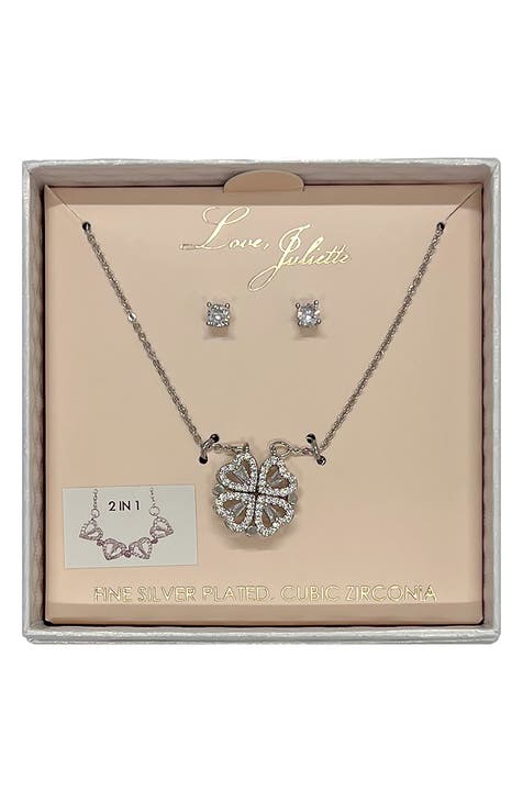 Love Juilette Four Heart Necklace & Studs Earrings Set
