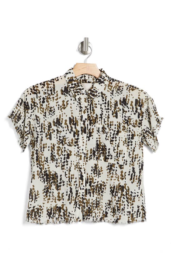 Industry Republic Clothing Frayed Sleeves Camp Shirt In Abstract Jungle Dot