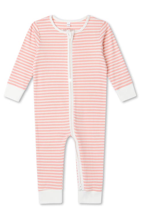 MORI Stripe Rib One-Piece Romper in Pink Stripe at Nordstrom