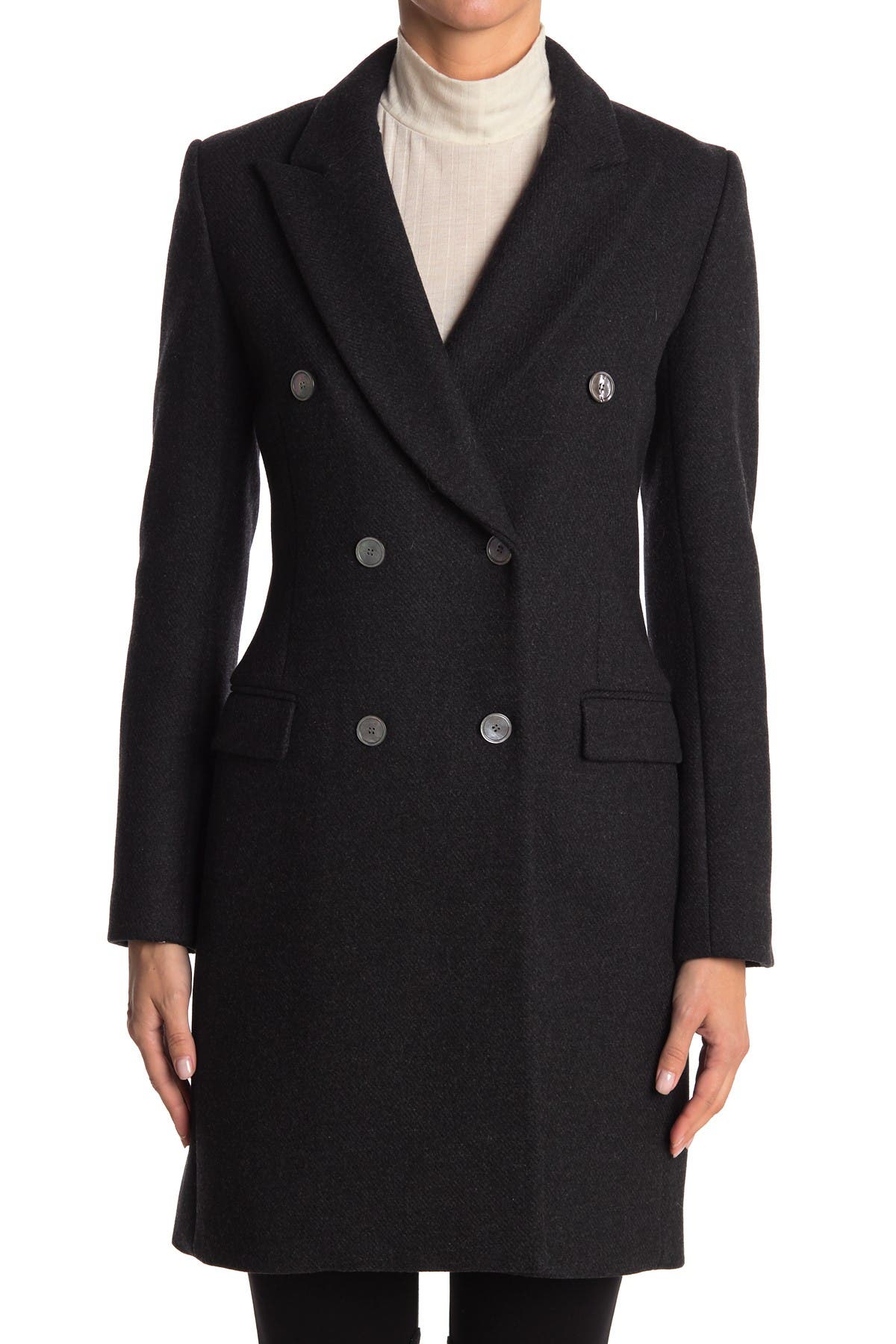 Peak Lapel Double Breasted Wool Coat 