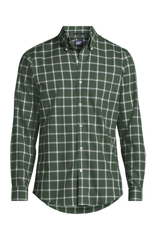 Shop Lands' End Traditional Fit No Iron Twill Shirt In Estate Green/ivory Plaid