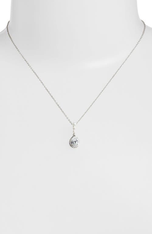 Shop Nordstrom Pear Sterling Silver & Cubic Zirconia Pendant Necklace In Platinum Plated