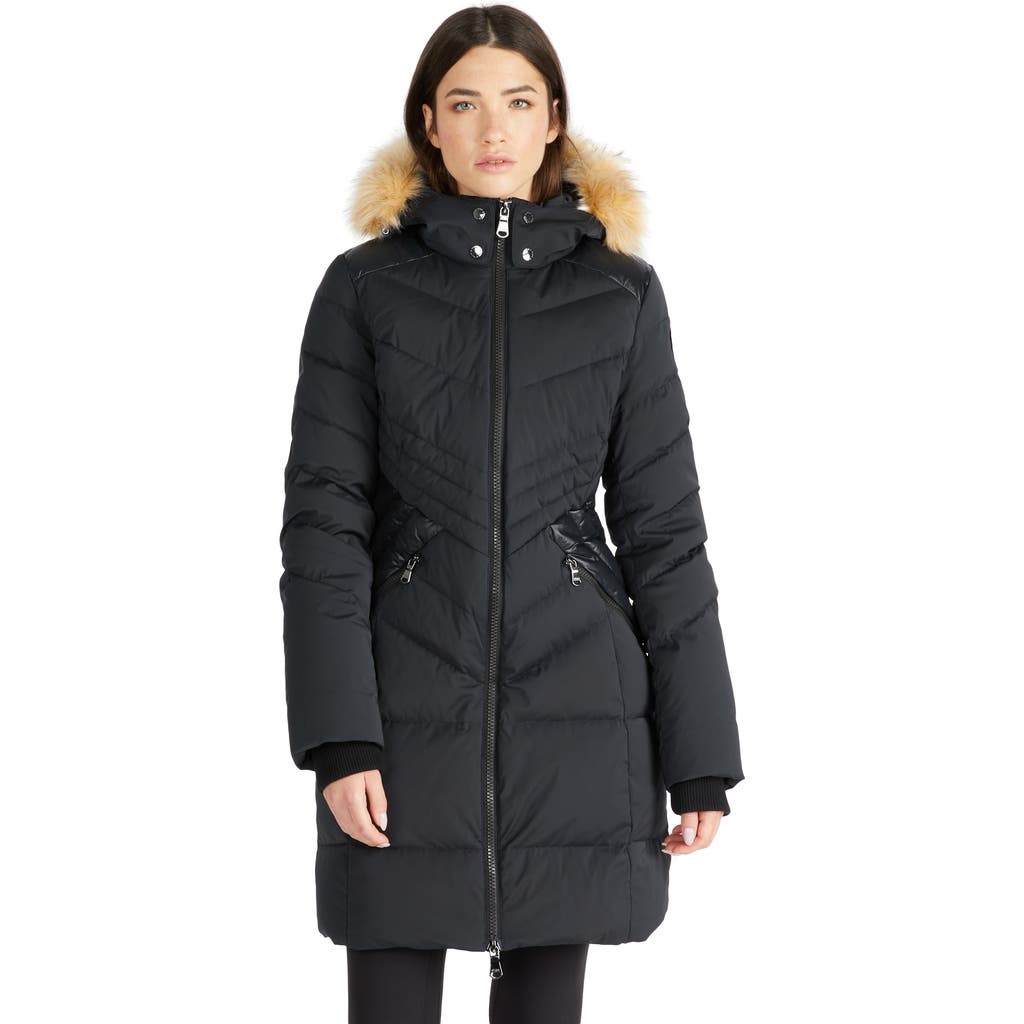 PAJAR PAJAR COUNTESS MIXED MEDIA QUILTED COAT WITH DETACHABLE HOOD AND FAUX FUR TRIM