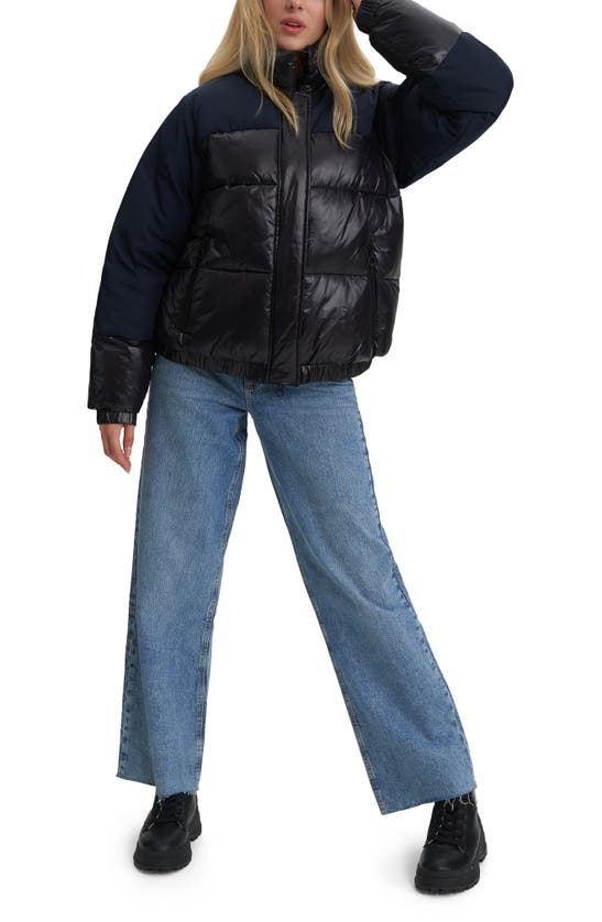 Noize Juniper Mixed Media Puffer Jacket In Black