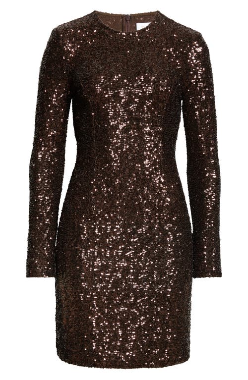 Michael Kors Sequin Long Sleeve Mini Dress In Chocolate