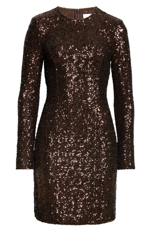 Shop Michael Kors Collection Sequin Long Sleeve Sheath Dress In Chocolate