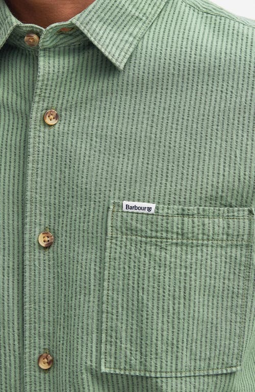 Shop Barbour Thermond Regular Fit Stripe Short Sleeve Seersucker Button-up Shirt In Green