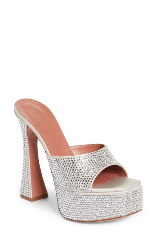 Amina Muaddi Dalida Crystal-embellished Satin Platform Sandals In Silver