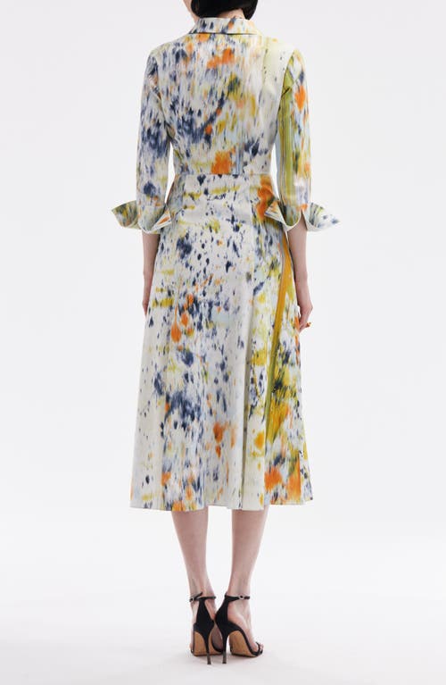 OSCAR DE LA RENTA OSCAR DE LA RENTA ABSTRACT BRUSHSTROKE PRINT LONG SLEEVE MIDI SHIRTDRESS 