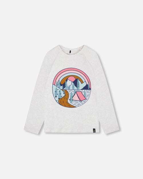 Shop Deux Par Deux Girl's Raglan Sleeve T-shirt With Print Light Blue Mix In Light Grey Mix