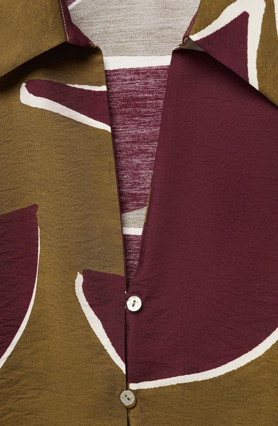 Shop Mango Abstract Print Satin Button-up Shirt In Burgundy