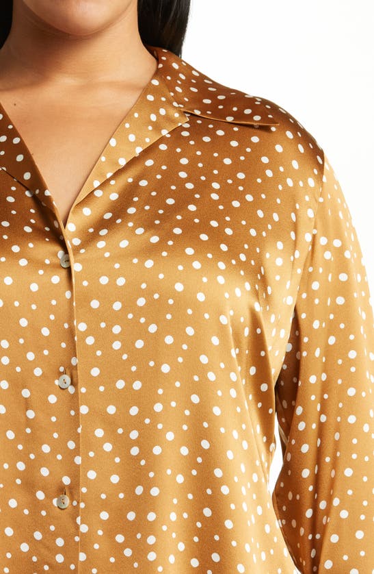 Vince Tossed Dot Button-front Silk Blouse In Honey