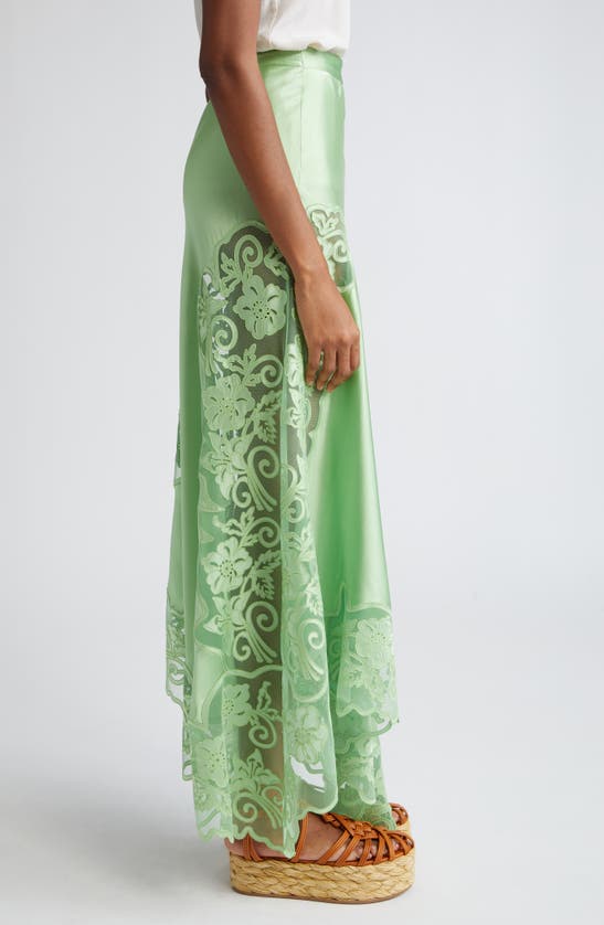 Shop Ulla Johnson Avalon Lace Trim Silk Maxi Skirt In Celadon