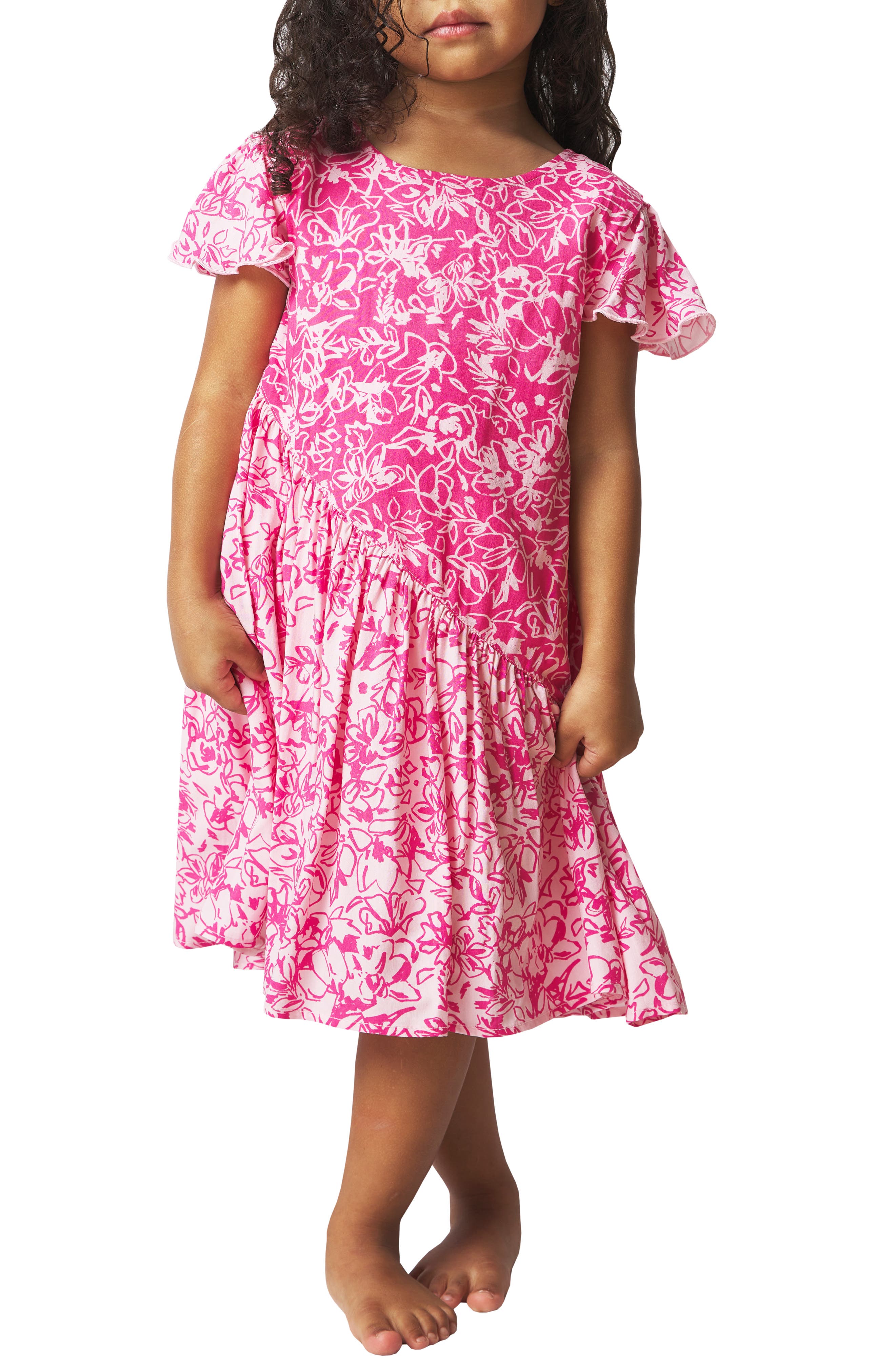 French Connection Kids' Asymmetrical Ruffle Dress In Multi