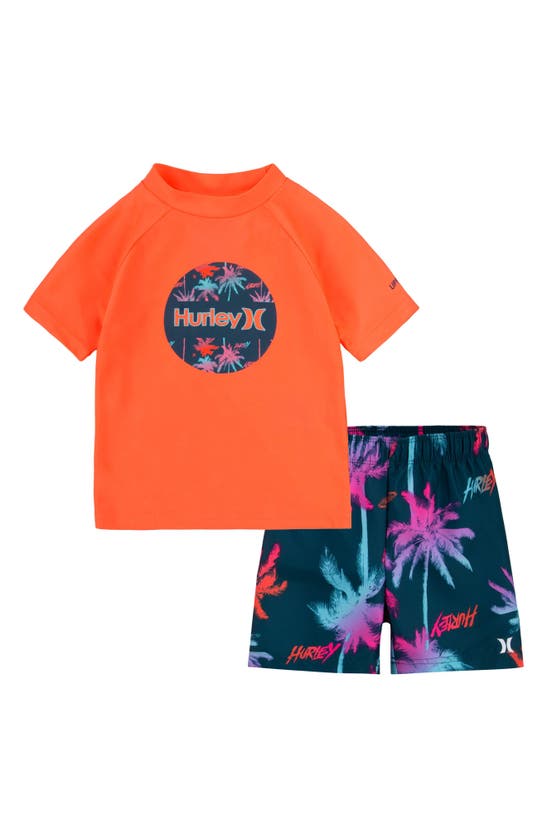 Shop Hurley Kids' Palm Gradient Two-piece Rashguard Swimsuit In Blue Force