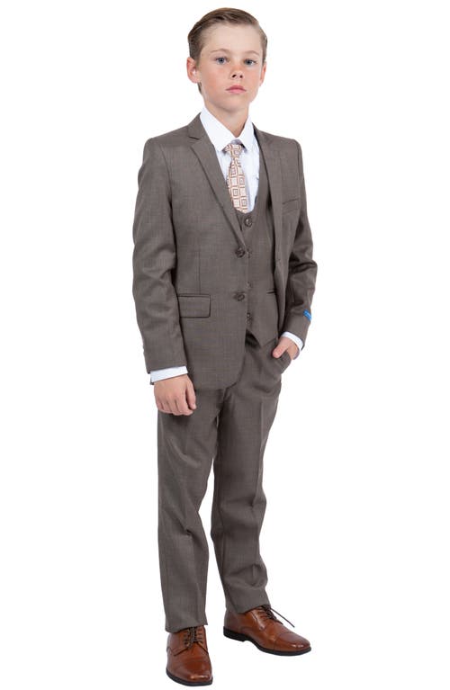 Perry Ellis Kids' Cocoa Five-piece Sharkskin Suit In Cocoa