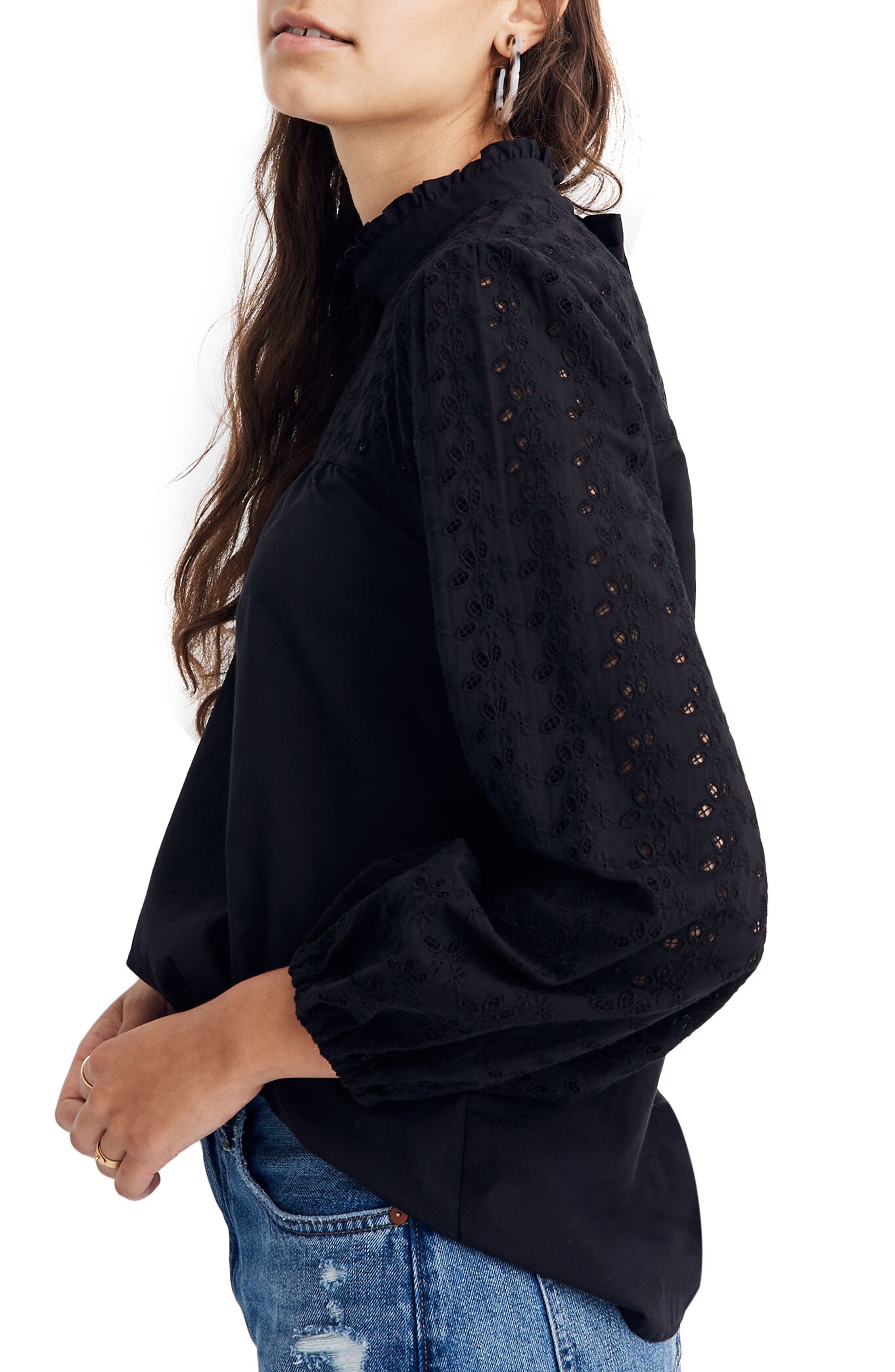 madewell eyelet mockneck ruffle top