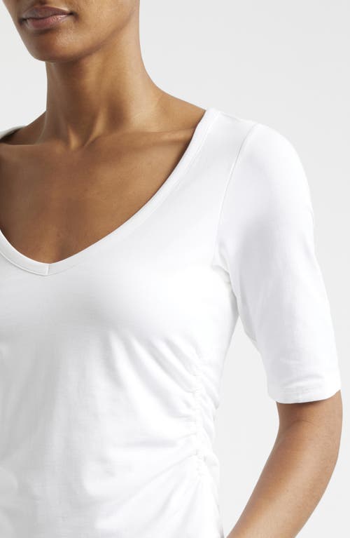 Shop Atm Anthony Thomas Melillo Ruched Stretch Pima Cotton Top In White