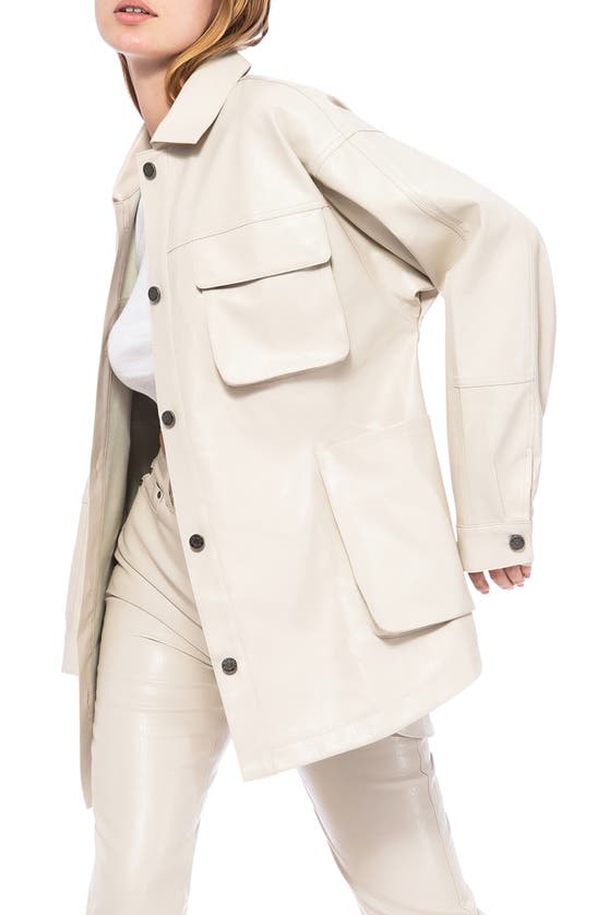 Shop Afrm Bruno Faux Leather Cargo Shacket In Off White