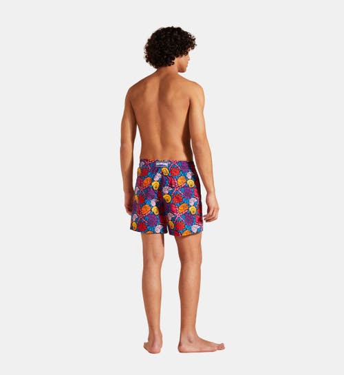 Vilebrequin Moorea Noumea Sea Shells Print 5 Swim Trunks In Bleu Marine