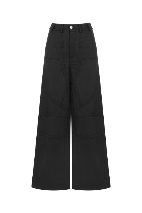Contrast Top Stitching Pants in Black