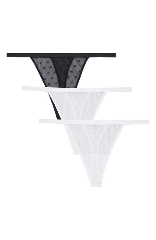 Shop Dkny Assorted 3-pack Monogram Mesh Thong In Black/white/white