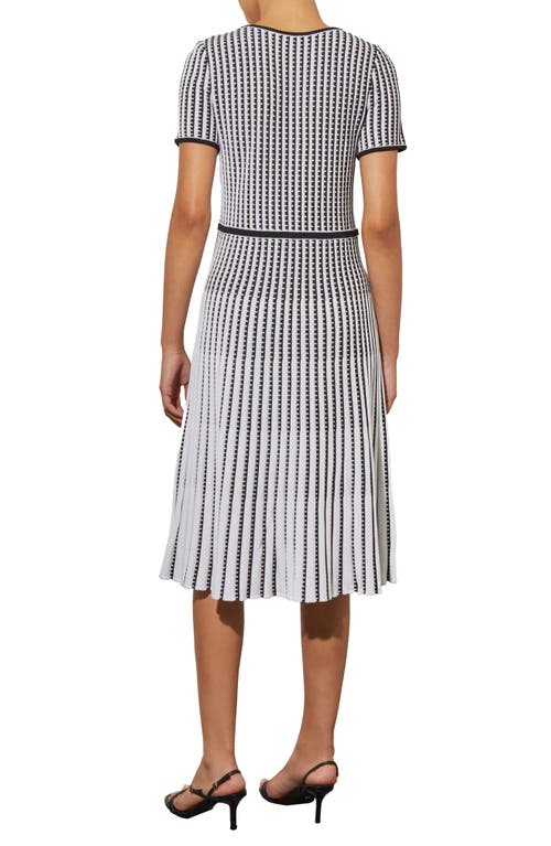 Ming Wang Grid Stripe Flare Knit Dress In White/black