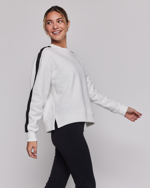 Rebody Active Sideline Fleece Sweatshirt In Brilliant White/black