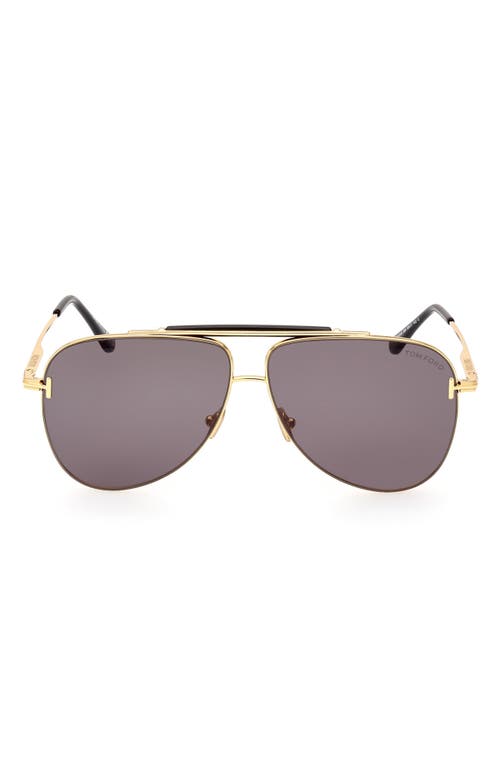 Shop Tom Ford Brady 60mm Pilot Sunglasses In Shiny Deep Gold/smoke