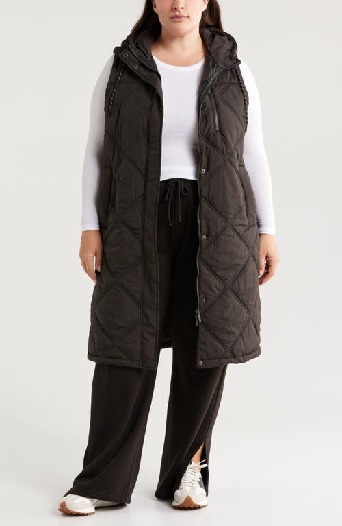 Shop Zella Long Hooded Puffer Vest In Black