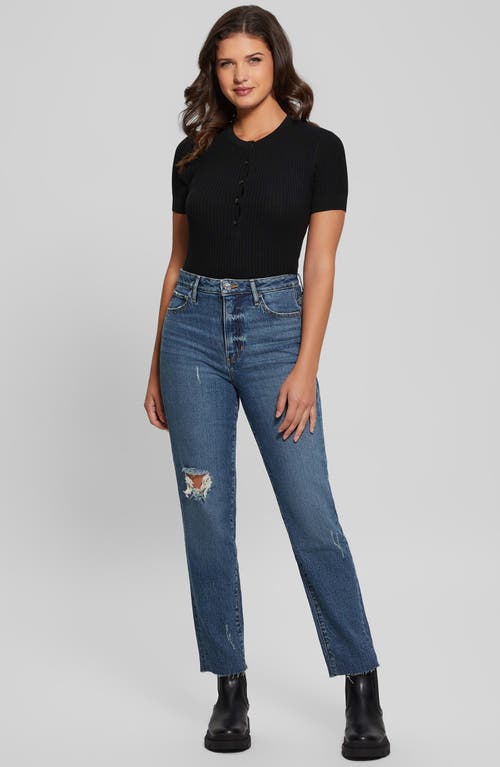 Shop Guess Anders Rib Henley Bodysuit In Jet Black