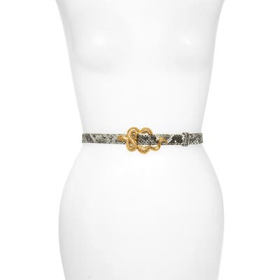 Raina Rachel Snake Embossed Leather Belt, Black/ Gray